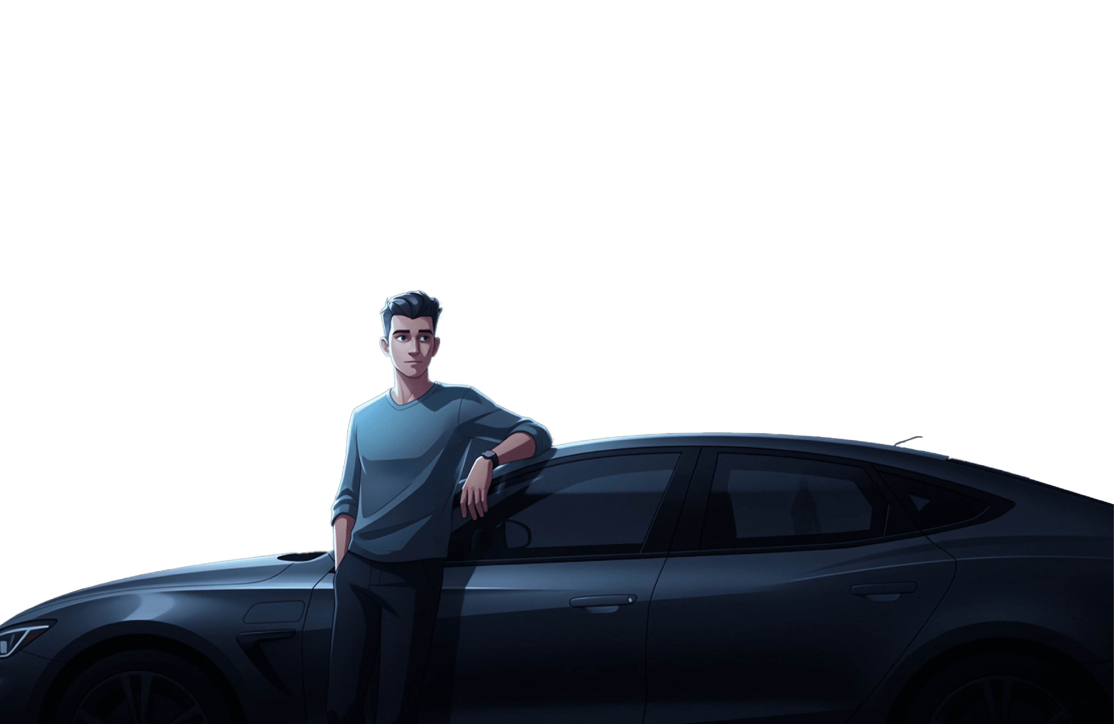 Man leaning against modern sedan car