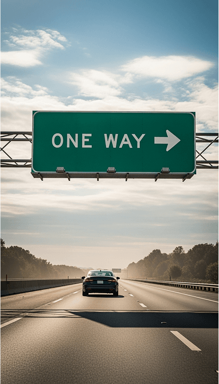 Highway with ONE WAY sign